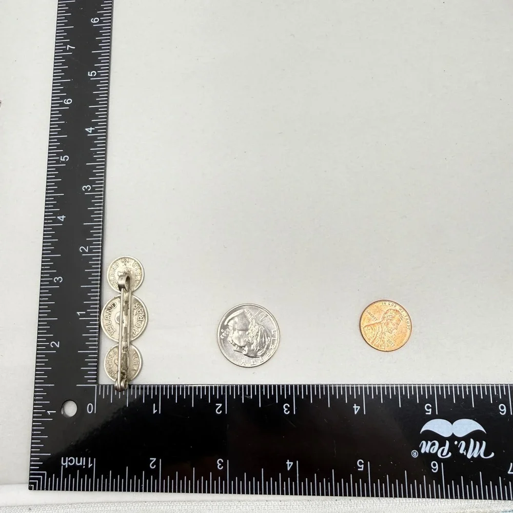 Vintage 1942 Iceland Coin Brooch Christian X Konungur Islands‎ 25 10 Aurar Pin